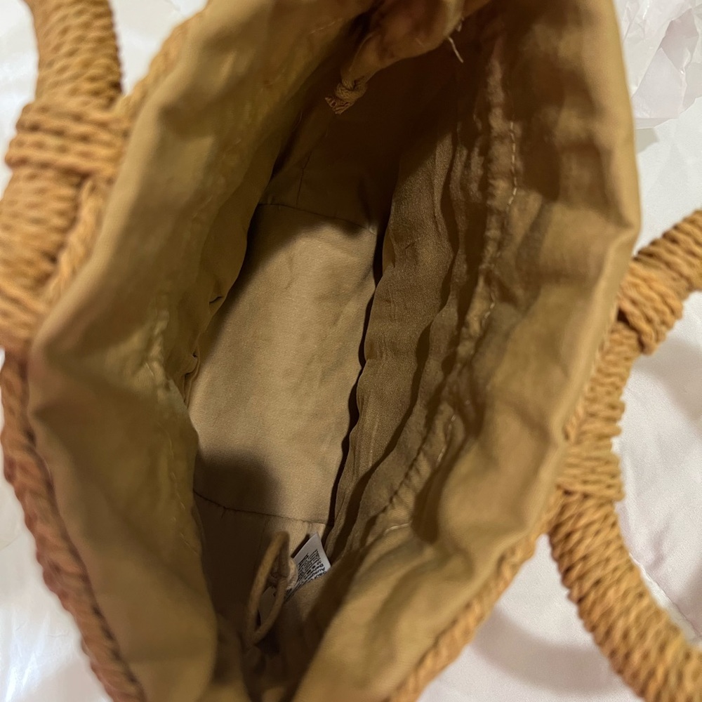 Jcrew Woven Straw Pearl Accent Handbag - Camel.NWOT - Picture 2 of 6